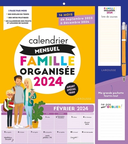 Grand calendrier mensuel famille organisée (édition 2024)