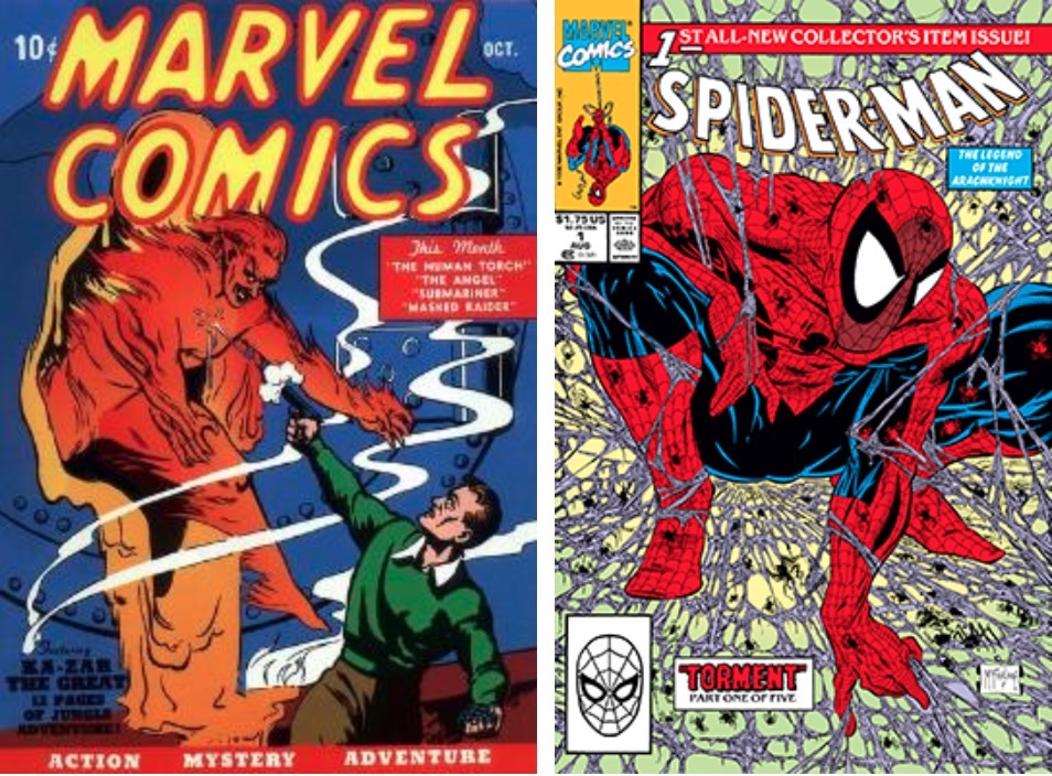 Spider-Man #1, rebaptisé plus tard « Peter Parker : Spider-Man » (août 1990). Couverture par Todd McFarlane. / 