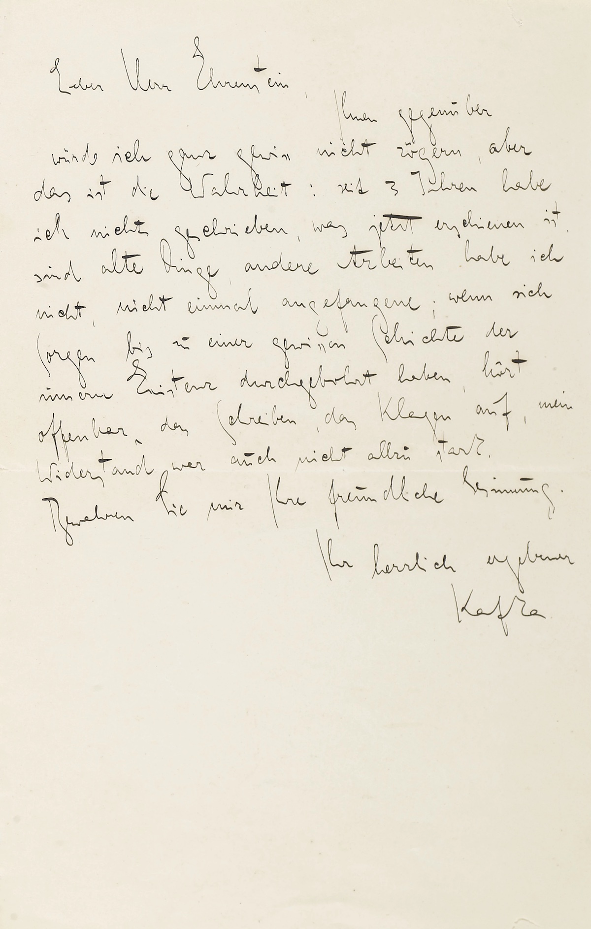 Lettre de Franz Kafka à Albert Ehrenstein, vers 1920 (Sotheby's)