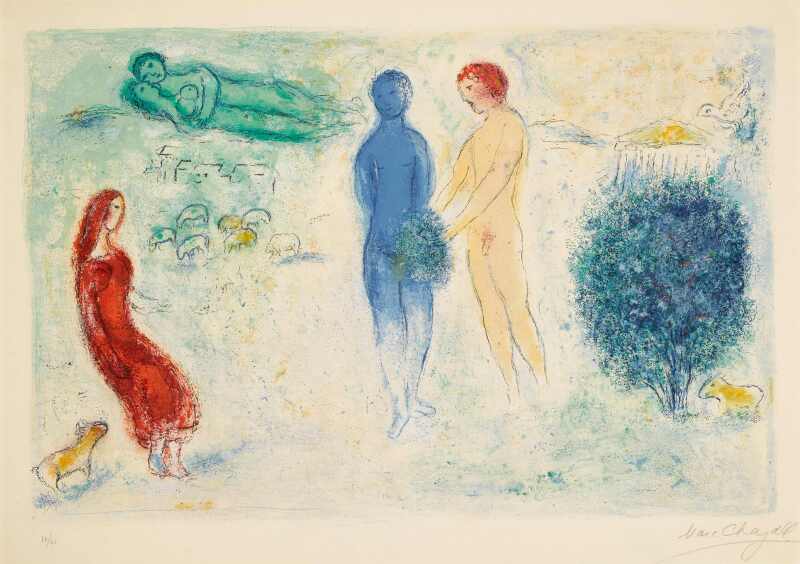 Marc Chagall, Le Jugement de Chloé (Chloé’s Judgment), extrait de Daphnis et Chloé (Mourlot 315 ; voir Cramer Books 46). Sotheby's Londres.