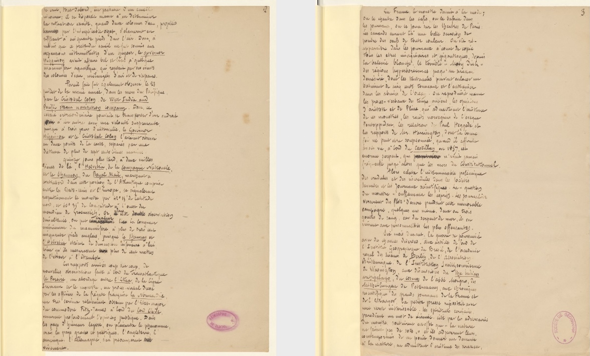 Jules Verne, Vingt Mille Lieues sous les mers, 1868-1869, manuscrit autographe © BnF, département des Cartes et plans